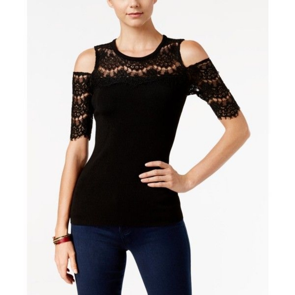 INC INTERNATIONAL CONCEPTS BLACK LACY TOP NEW